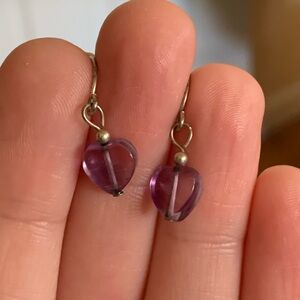 Sterling Silver Amethyst Heart Earrings